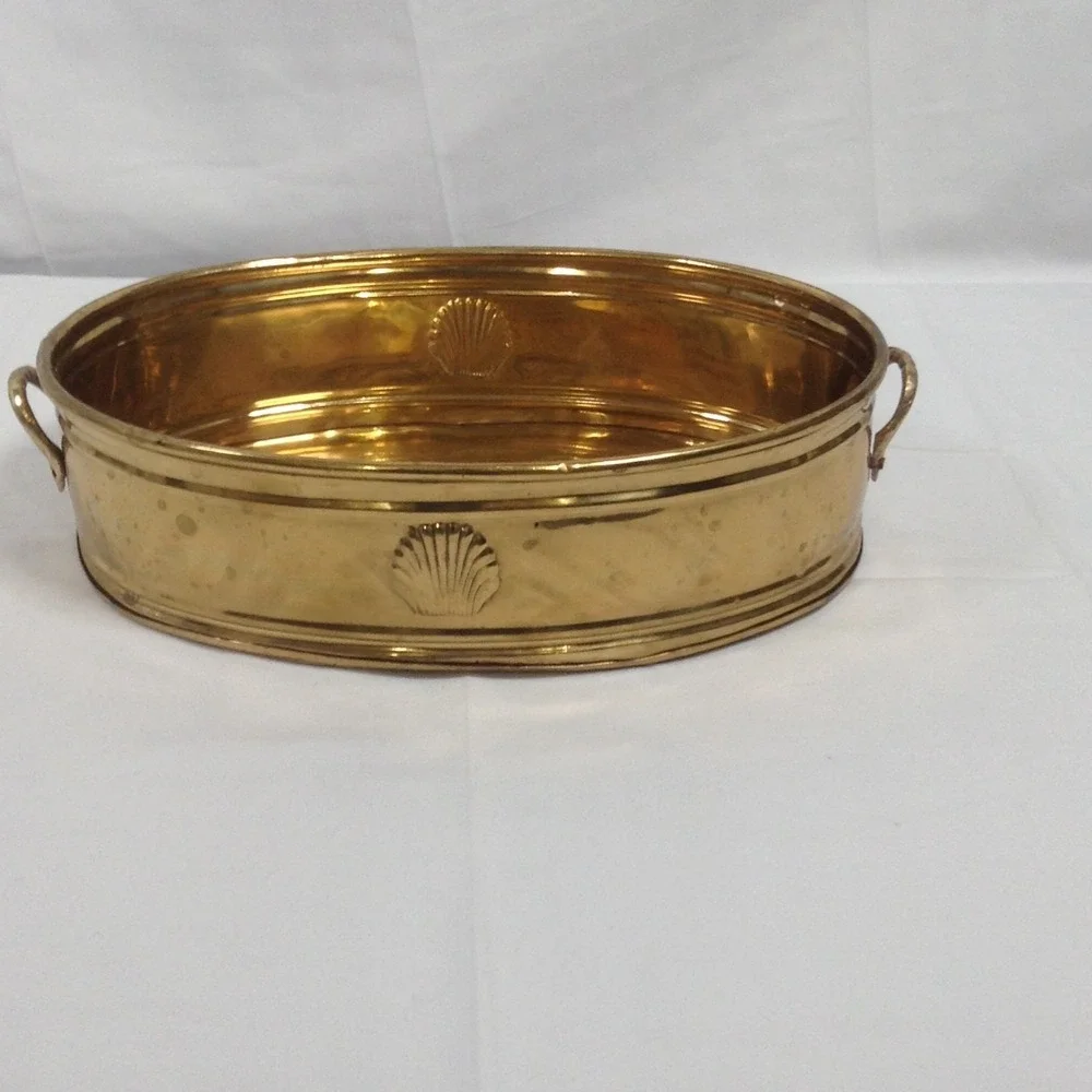 Laquered Solid Brass Hosley Planter Oblong with Handles‎ Made in India